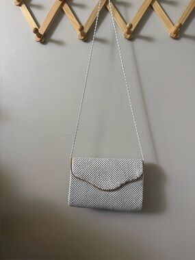Vintage white metal clutch purse with chain